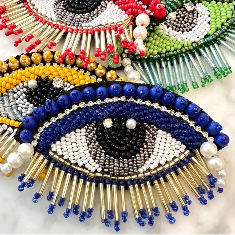 Handmade Embroidered Beaded Eye Decorative Applique Patch  1 PIECE